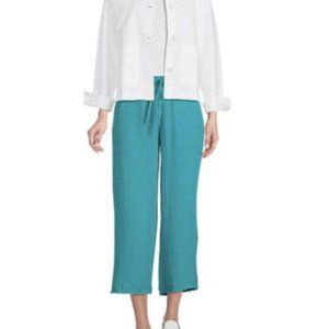 EILEEN FISHER Turquoise Wide Leg Pants Organic Cotton Gauze Wide-Leg